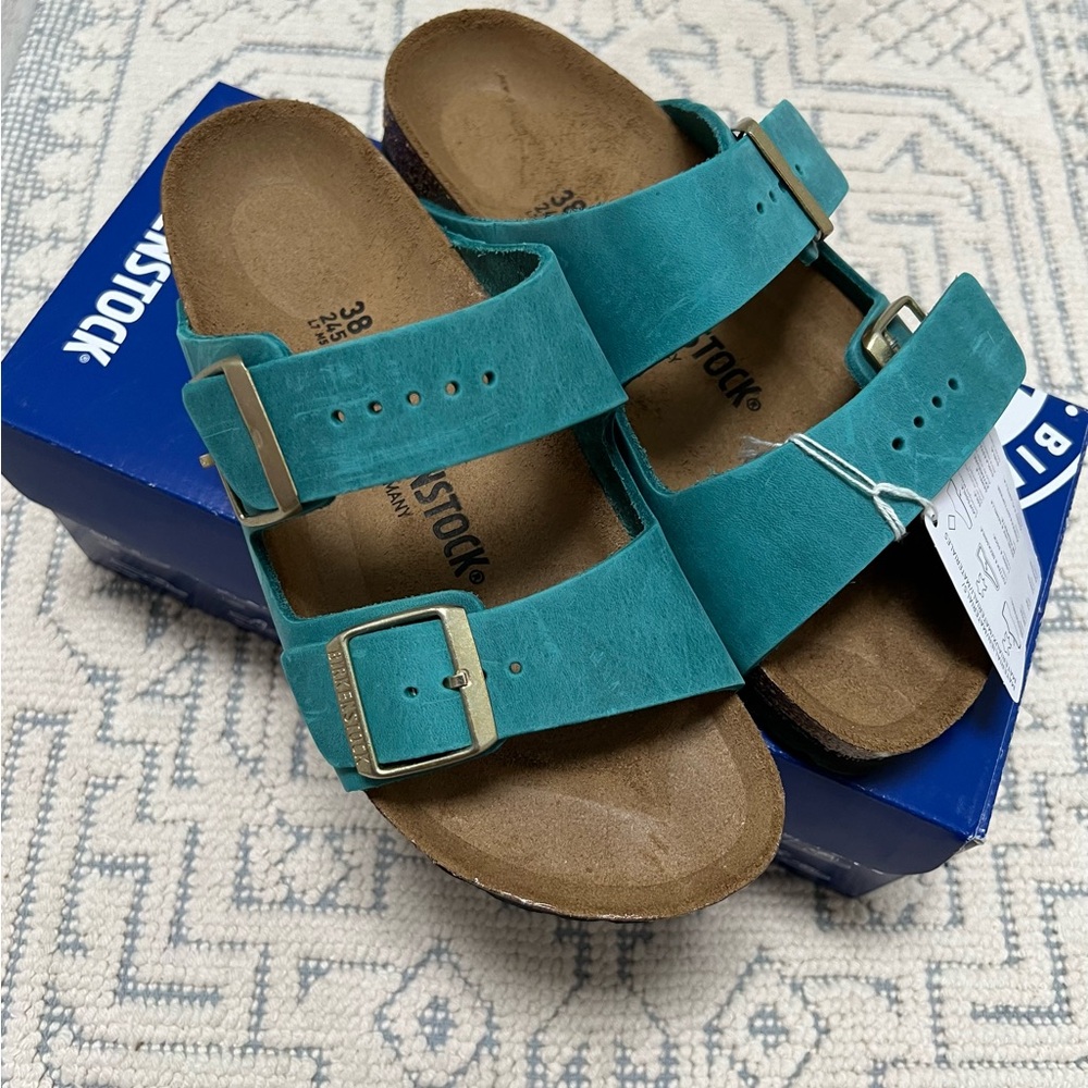 Birkenstock Arizona double strap Biscay Bay oiled leather size 38 NEW